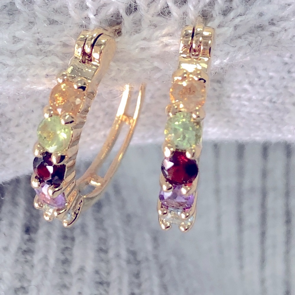 Gemstone Pierced Hoop Earrings - Picture 4 of 8